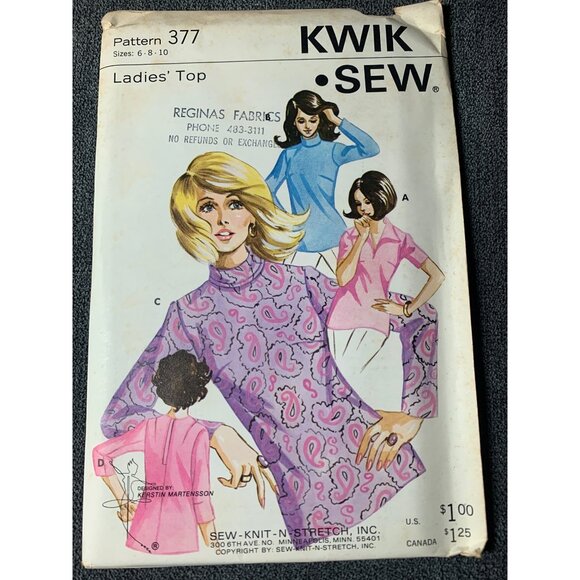 Kwik Sew Misses Top Sewing Pattern sz 6-10 377 - uncut - Picture 8 of 10